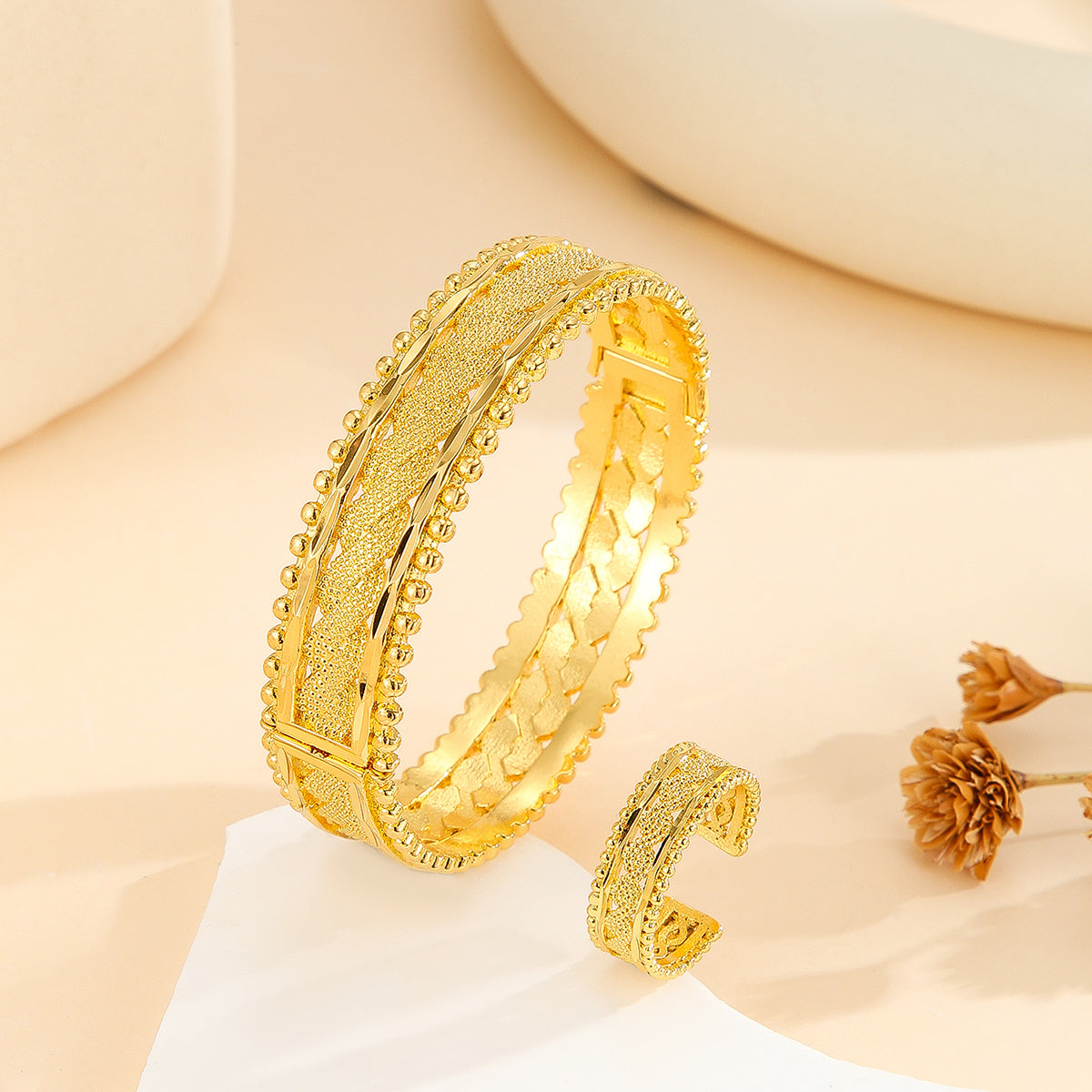 2 piece gold bracelet and ring set
