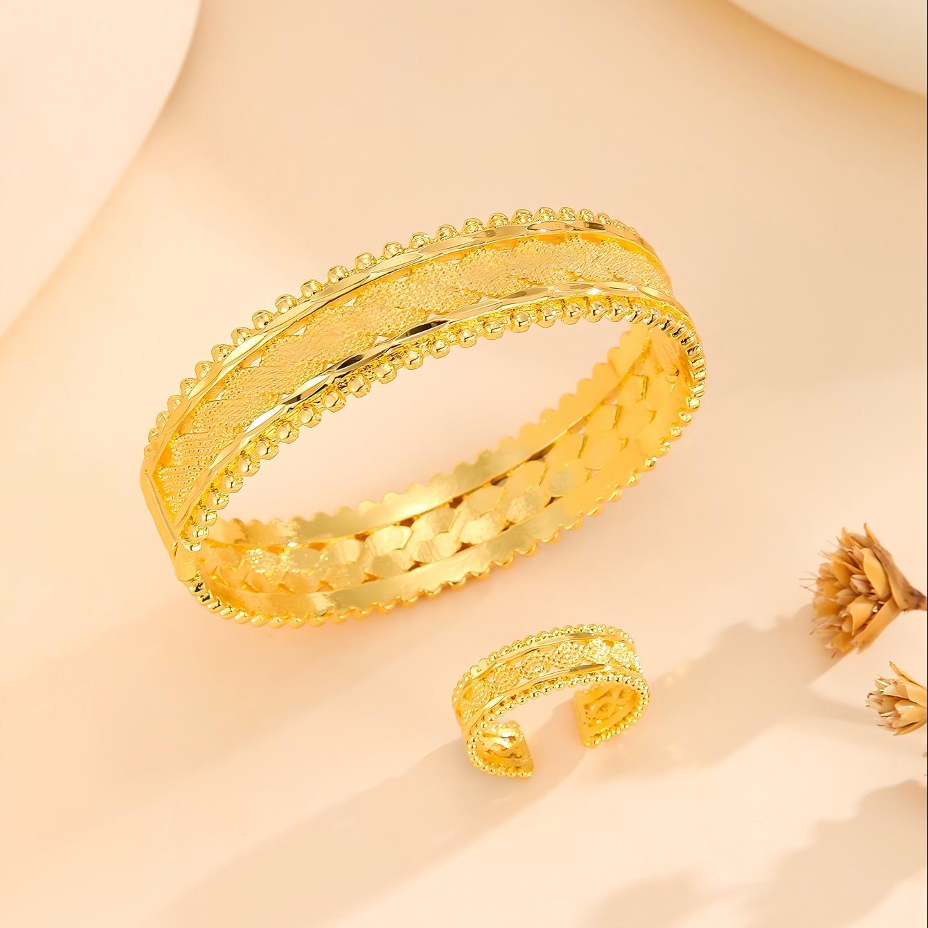 2 piece gold bracelet and ring set