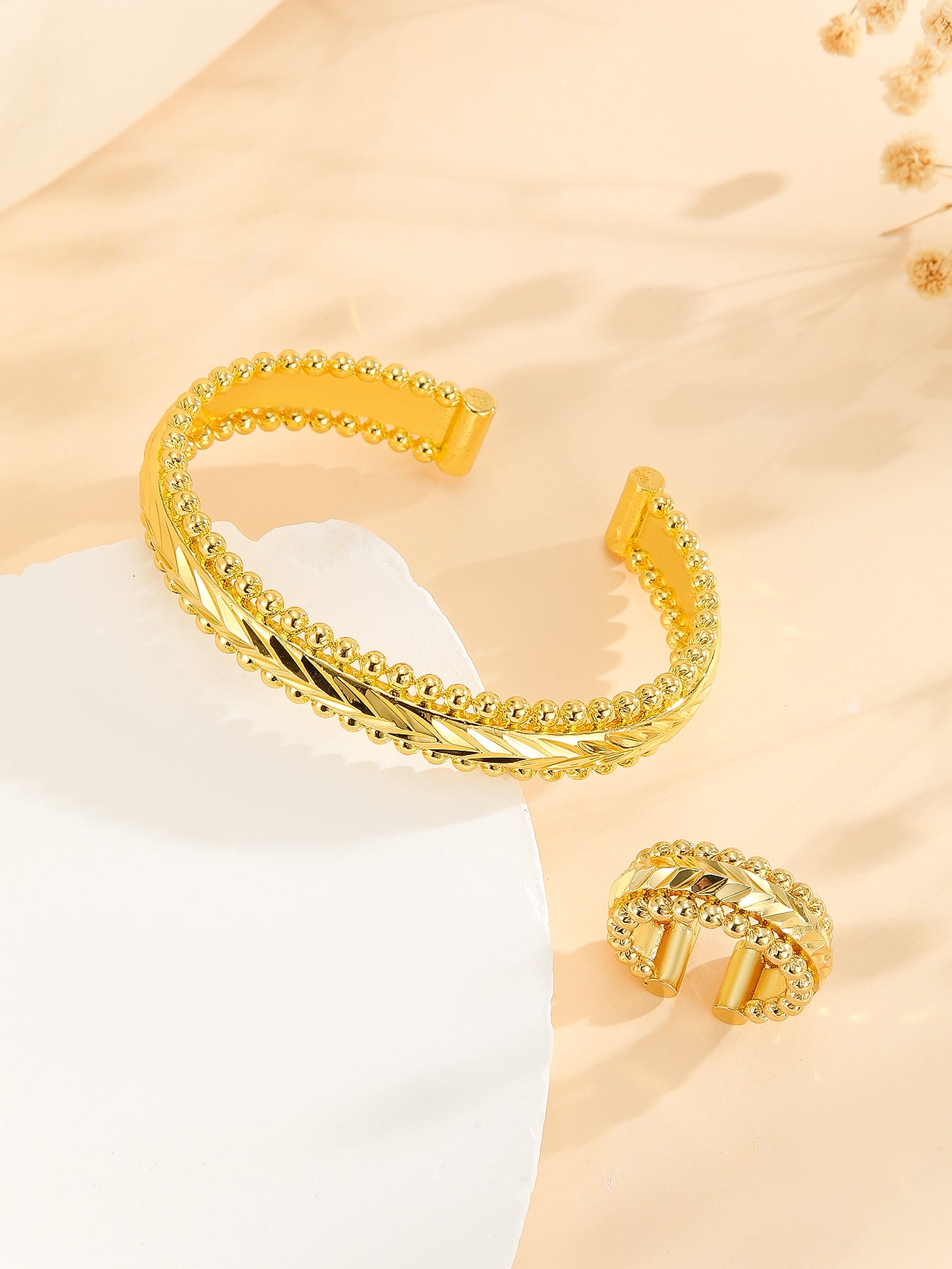 2 piece gold bracelet and ring set