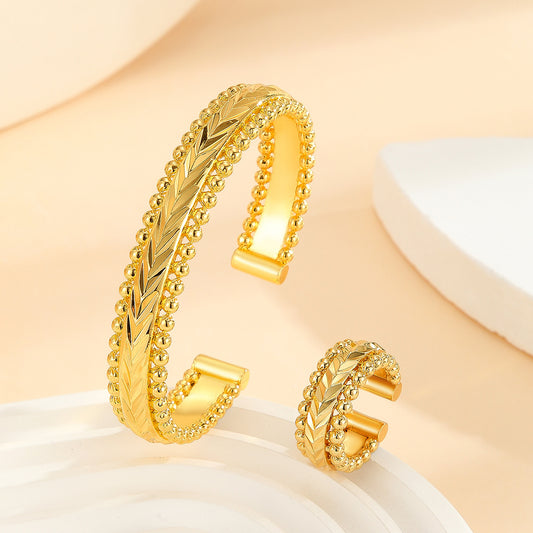 2 piece gold bracelet and ring set